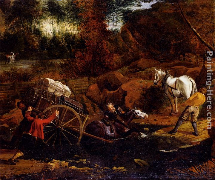 Figures With A Cart And Horses Fording A Stream painting - Jan Siberechts Figures With A Cart And Horses Fording A Stream art painting